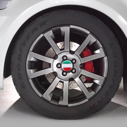 Italy Flag Metal Wheel Hub Cap Covers for Car Decoration on silver alloy wheel showing Italian tricolor center cap