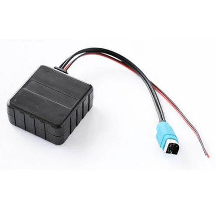 Car Wireless Bluetooth Audio Adapter For Factory Car Stereo - compact black module with wiring harness and blue connector