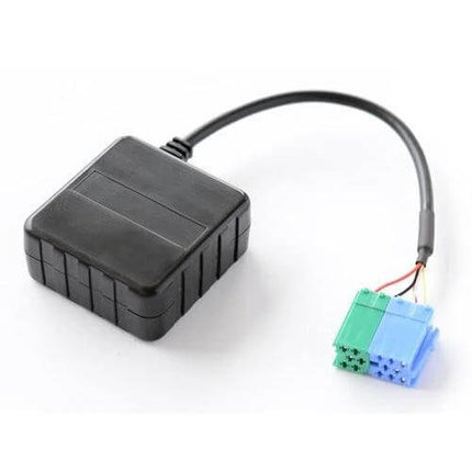 Car Wireless Bluetooth Module for Porsche Becker CD plugged into Porsche Becker CD changer port, compact black module with blue/green connector