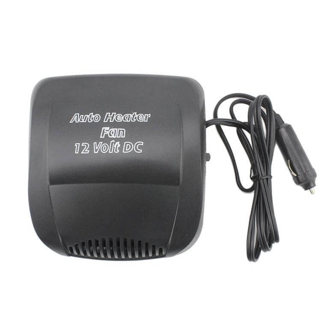 DC 12V Car Heater Fan Portable for Winter Travel Comfort — compact 12V DC heater fan with cigarette lighter plug for defogging and warming car cabin