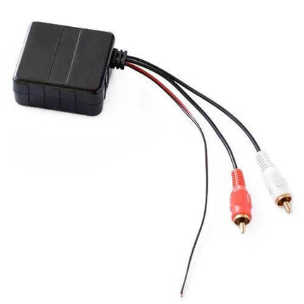 Universal Car Bluetooth Module With 2RCA Output For Factory Stereo black module with red and white RCA cables and power wires