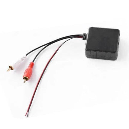 Universal Car Bluetooth Module With 2RCA Output For Factory Stereo black module with red and white RCA cables and power wires