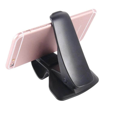Universal Flexible Dashboard Phone Holder for Smartphones Up to 6.5 Inches - black flexible clamp holding rose gold smartphone on dashboard/desk