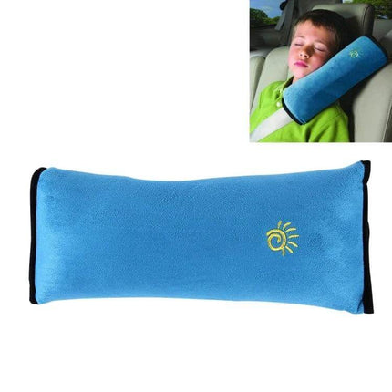 Soft Neck Support Pillow for Baby Car Seatbelts, 2 Pack - blue removable washable cover attaches to seatbelt to cradle baby’s head