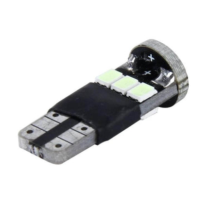 2 Pack T10 5W SMD 2835 9LED Car Clearance Lights, DC 12V - close-up single T10 LED bulb with 9 SMD 2835 chips and metal base for 12V vehicles