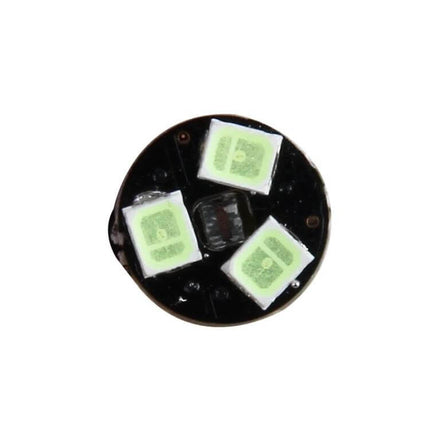 2 Pack T10 5W SMD 2835 9LED Car Clearance Lights, DC 12V close-up of round T10 9LED SMD 2835 circuit board showing three LEDs and black PCB