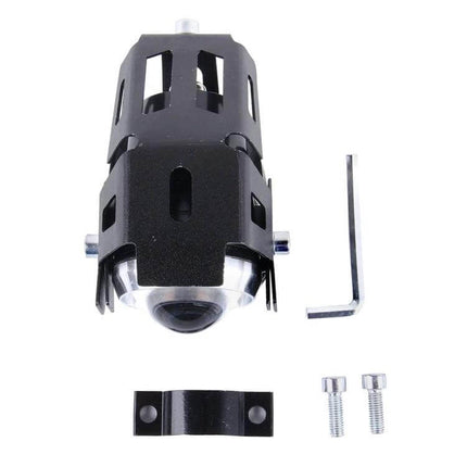 White LED External Headlight Lamp for Motorcycle Visibility compact auxiliary lamp with mount, Allen key and screws for improved night and fog riding safety