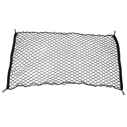 Universal Fit Mesh Cargo Storage Organizer for Vehicle Trunks - black elastic trunk cargo net keeping groceries, luggage and gear secure