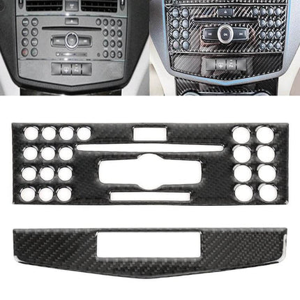 Mercedes-Benz W204 Carbon Fiber CD Frame Decorative Sticker applied on dashboard showing carbon fiber CD adjustment frame and separate sticker pieces