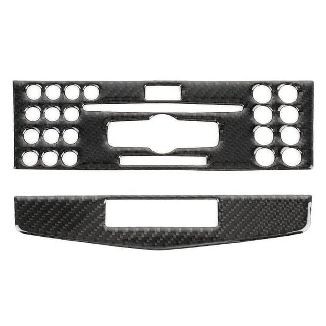 Mercedes-Benz W204 Carbon Fiber CD Frame Decorative Sticker installed on dashboard showing carbon fiber texture and cutouts