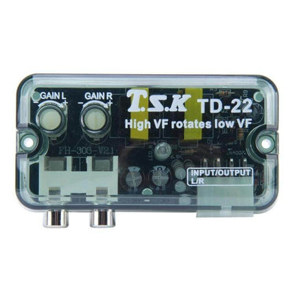 TD-22 Car Stereo Level Converter For RCA Output In Vehicle - compact module with gain knobs and RCA outputs for adding amps/subwoofer
