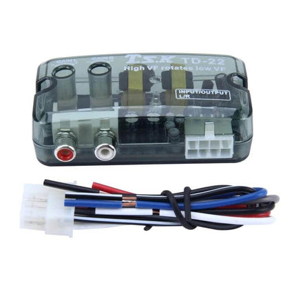 TD-22 Car Stereo Level Converter For RCA Output In Vehicle compact module with RCA jacks and wiring harness