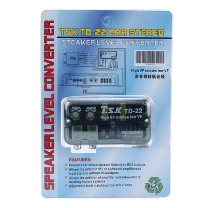 TD-22 Car Stereo Level Converter For RCA Output In Vehicle – compact speaker-to-RCA level converter module for adding amps and subwoofers