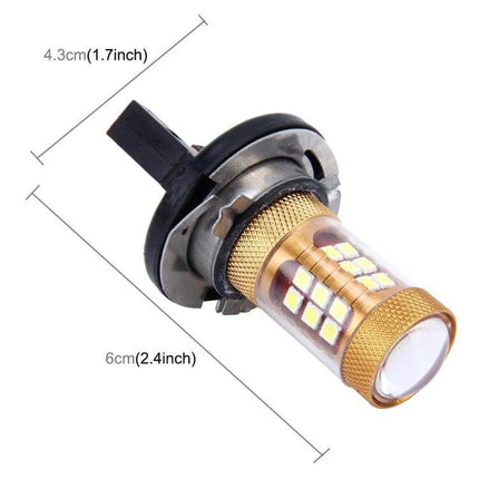 LED Car Fog Lights 2 Pack for Fog Light Replacement gold multi-LED bulb shown with dimensions for easy installation