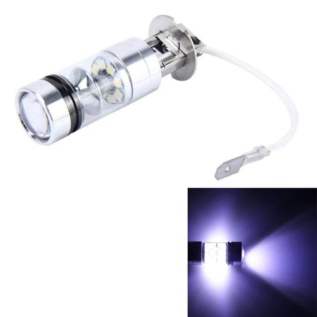 H3 LED Fog Lights 7000K, 100W, Easy Install For Cars - chrome H3 bulb with adjustable bracket and bright white 7000K beam