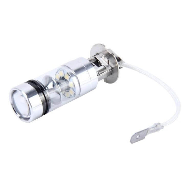 H3 LED Fog Lights 7000K, 100W, Easy Install For Cars - slim adjustable bracket fog bulb shown on white background