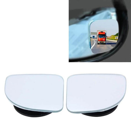 Adjustable Wide Angle Blind Spot Rear View Mirror for Cars shown attached to side mirror with truck visible