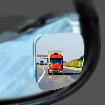Adjustable Wide Angle Blind Spot Rear View Mirror for Cars showing truck in side mirror for improved visibility and reduced blind spots