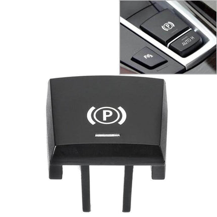 BMW 5/6 Series Parking Brake Switch Cover Replacement - black PC+ABS direct-fit switch cover with white parking brake (P) symbol