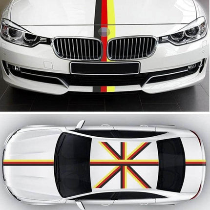 German Flag Car Decal Sticker for Vehicles, 2 Meters Long - waterproof self-adhesive stripe on white car hood and roof