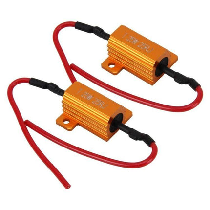 Car Canbus LED Error Canceller Decoder Load Resistor 2 Pack - gold aluminum 25W 25Ω resistors with red wires for CANbus LED fog lights and DRLs