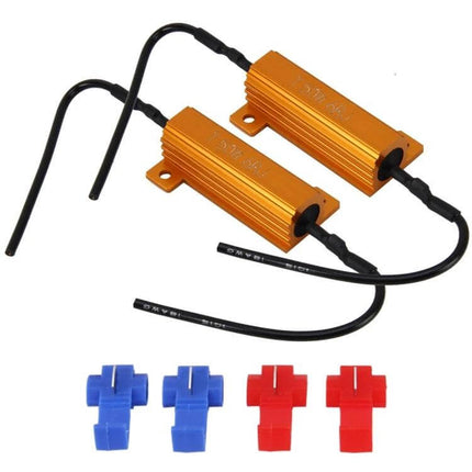 Car Canbus LED Decoder 2 Pack 50W 6 Ohm No Flicker - gold aluminum resistors with wiring and 4 quick splice connectors