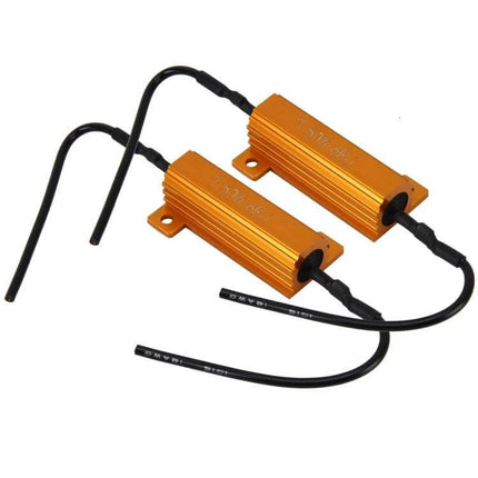 Car Canbus LED Decoder 2 Pack 50W 6 Ohm No Flicker - pair of gold aluminum resistors for LED fog lights, plug-and-play CANBUS anti-flicker decoders