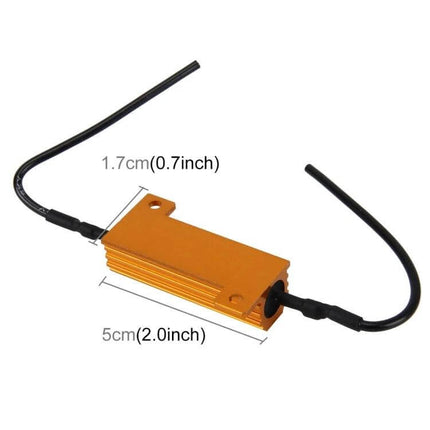 Car Canbus LED Decoder 2 Pack 50W 6 Ohm No Flicker gold aluminum resistor with wires, 5cm x 1.7cm compact plug-and-play CANBUS decoder