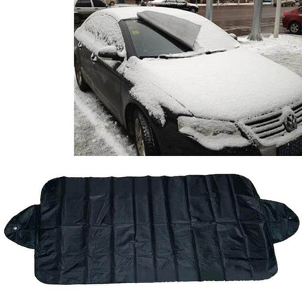 Universal Car Windshield Sun and Snow Shade, 150x70cm on snowy parked car protecting windshield from snow and ice