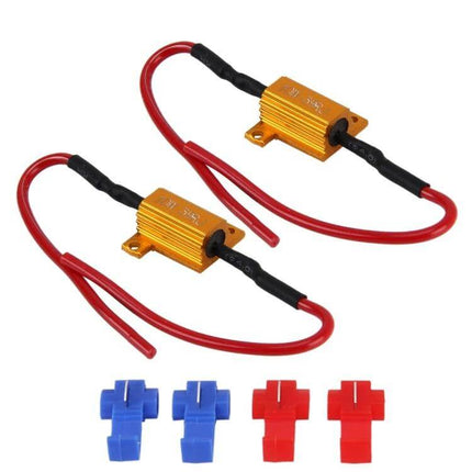 2 Pack Canbus LED Error Canceller 10W 39 Ohm Car LED Light Decoder gold aluminum decoders with red wires and blue red connectors