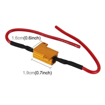 2 Pack Canbus LED Error Canceller 10W 39 Ohm Car LED Light Decoder gold inline decoder with red wires for fog lights and DRL, plug-and-play