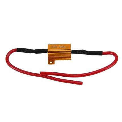 2 Pack Canbus LED Error Canceller 10W 39 Ohm Car LED Light Decoder - compact gold resistor decoder with red wires for fog and DRL plug-and-play