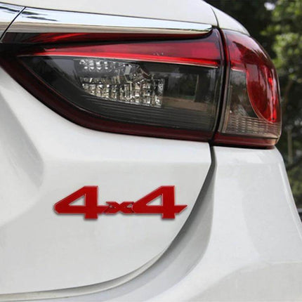 Durable Metal Car Sticker for Vehicle Personalization and Styling - red 4x4 metal emblem on white SUV rear near taillight