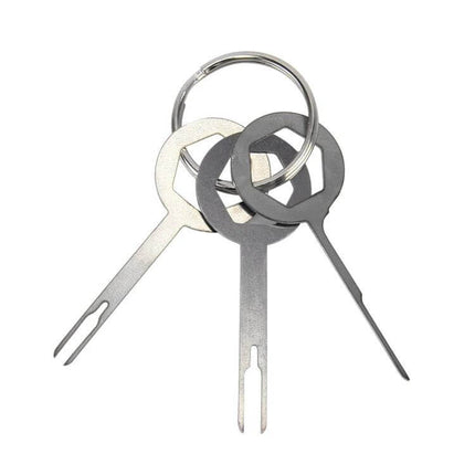 Auto Car Wire Harness Terminal Extraction Tool, 3-Piece - three metal terminal release tools on keyring for safe automotive wiring maintenance