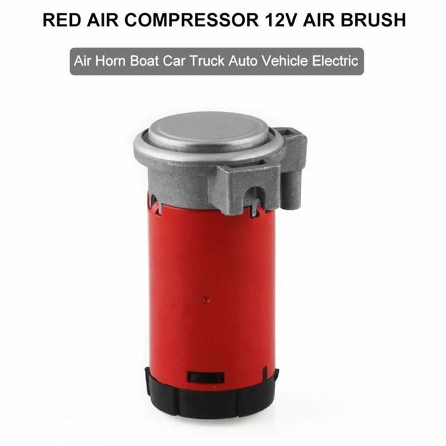 Air Compressor for Maintaining Vehicle Air Horns on the Road - red 12V portable compressor for on-the-go horn pressure maintenance