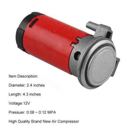 Air Compressor for Maintaining Vehicle Air Horns on the Road compact 12V portable unit with dimensions 2.4x4.3 inches for on‑road horn maintenance