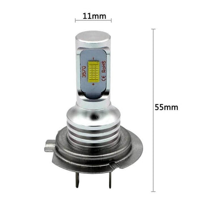H7 Fog Light LED Bulbs for Cars, 2-Pack, Easy Install - single H7 3570 chip LED fog bulb with 360-degree beam, 11mm x 55mm compact design