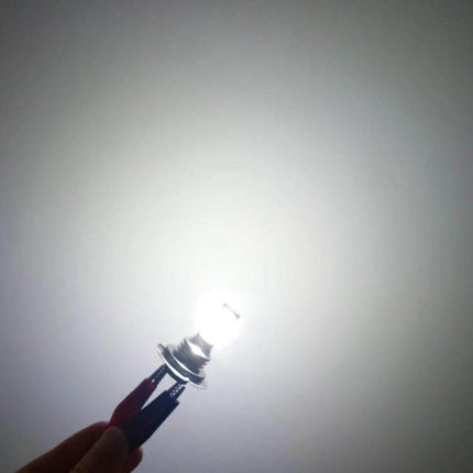 H7 Fog Light LED Bulbs for Cars, 2-Pack, Easy Install showing one illuminated bulb held by hand with bright 360-degree beam