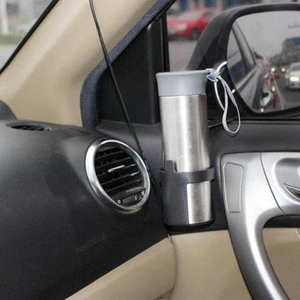 Practical Car Multifunctional Drink Holder for Beverages mounted in car door holding a stainless travel mug, secure spill‑reducing design