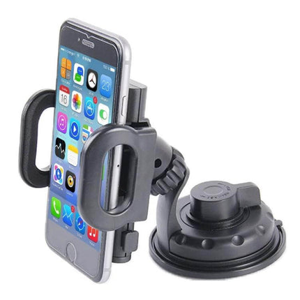 Universal Car Mount with Suction Cup for Smartphones holding a smartphone on dashboard or windshield for hands-free navigation