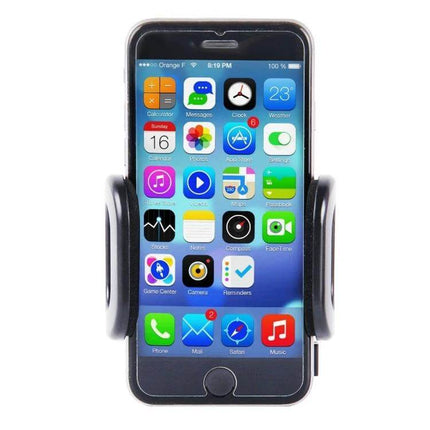 Universal Car Mount with Suction Cup for Smartphones holding an iPhone in a dashboard/windshield car mount for hands-free navigation
