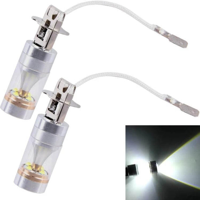 H3 Car Fog Light Bulb 12V For Foggy Day Driving Set - pair of 12V H3 LED replacement fog light bulbs with wiring, bright white beam for foggy driving