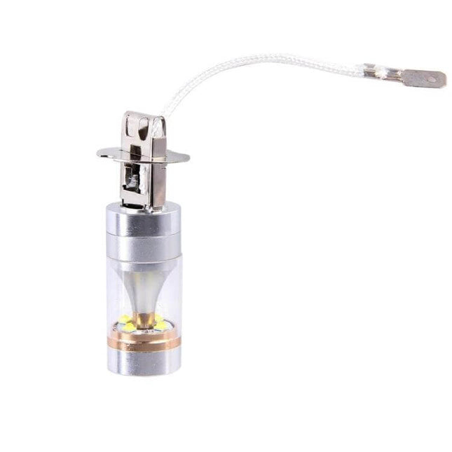 H3 Car Fog Light Bulb 12V For Foggy Day Driving Set - single LED replacement fog bulb with metal base and connector