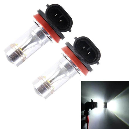 Car Fog Light Bulb White For Foggy Day Driving - pair of 12V white LED fog light replacement bulbs showing connector and bright beam
