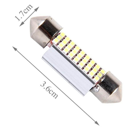 Car Interior Door Lights 36mm White LED Reading Lamp 2 Pack - close-up of 36mm LED festoon bulb with CAN-BUS plug-and-play design