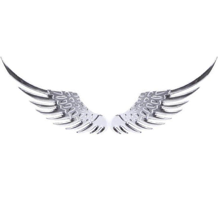 Elegant Silver Angel Wing 3D Metal Sticker for Car Decoration - chrome twin wing emblem for hood, doors, bumpers, weatherproof metal car decal