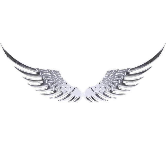 Elegant Silver Angel Wing 3D Metal Sticker for Car Decoration - chrome twin wing emblem for hood, doors, bumpers, weatherproof metal car decal