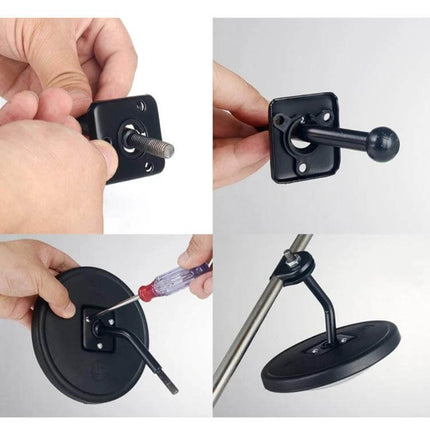 Car Rear View Mirror for Baby Safety with Clip Attachment - close-up of black mirror mounting bracket, clip plate and installation steps