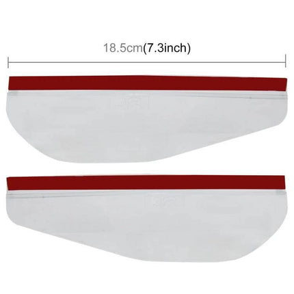 Car Rearview Mirror Rainproof Blades for Safe Driving - clear pair of 18.5cm anti-rain mirror shields with red adhesive strip