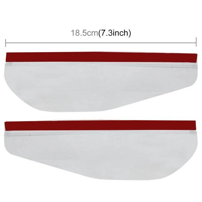 Car Rearview Mirror Rainproof Blades for Safe Driving - clear pair of 18.5cm anti-rain mirror shields with red adhesive strip